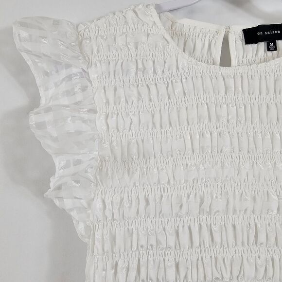 En Saision Gingham Smocked Midi Dress in White - Size M - Picture 3 of 9